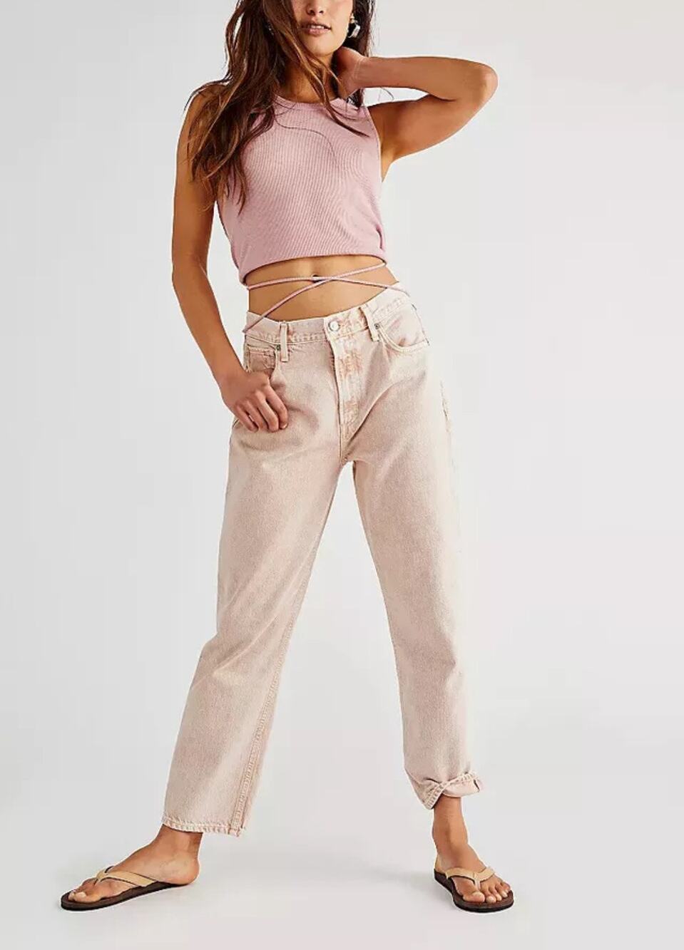 Citizens of Humanity Daphne Cropped Raw Hem Jeans in Cactus Bloom Pink Size: 32